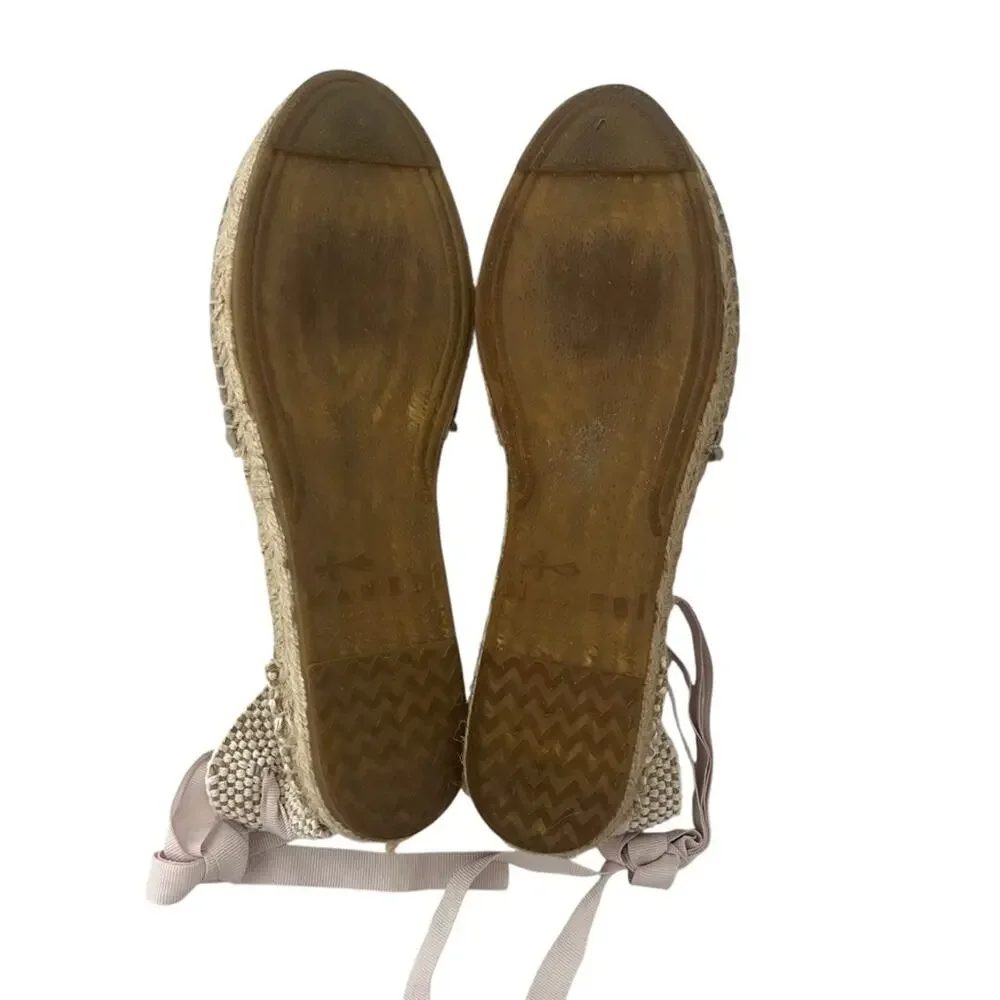 Manebi Valenciana espadrille Mettalic pink Raffia canvas Sz 39 boho chic summer
